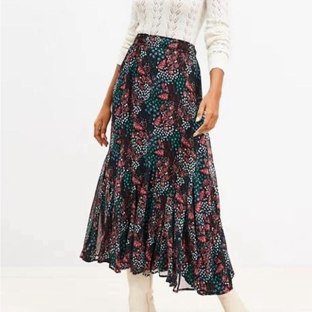 LOFT Floral Abstract Midi Skirt